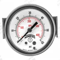 WINTERS Panel-Mount Pressure Gauge: U-Clamp, 0 psi to 60 psi, 2 in Dial, 1/4 in NPT Male, P9U 90, 5 (MPN P9U901405UC). Key specifications — Accuracy: ±2-1-2%; Brand: WINTERS; Vibration Resistance Properties: Dry Case Vibration-Dampened; Gauge Wetted Parts: Brass / Bronze.