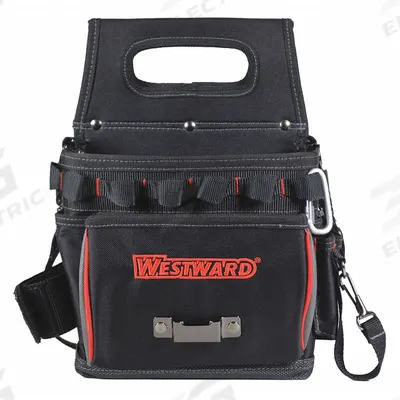 WESTWARD Tool Bag: 9 in W x 7 in D x 19 in H, Black, Polyester, 17 Pockets - Polyester Wide-Mouth Tool Bags