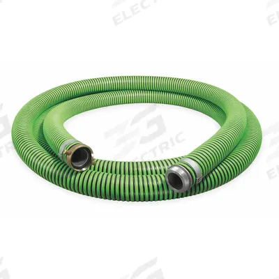 CONTINENTAL Water Suction and Discharge Hose: 2 in Hose Inside Dia., 50 psi, Black/Green - Thermoplastic Rubber Water Suction & Discharge Hose Assemblies with Polyethylene Helix Reinforcement