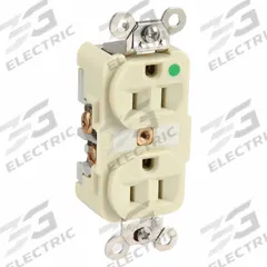 HUBBELL Receptacle: Hospital Grade Fed. Spec., Duplex, 5-15R, Ivory, 125V AC, 15 A, 2 Pole / 3 Wire (MPN HBL8200I)