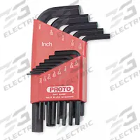 PROTO Hex Key Set: 11 - 15 Pieces, L, SAE, Std End, Short, 13 Pieces, Holder, Black Oxide, 2 Tips (MPN J4980). Key specifications — attr1205553: Not Tether Capable; attr1205554: PROTO; attr1205568: Black Oxide; attr1293176: 11 - 15 Pieces.
