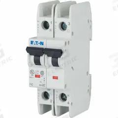 EATON IEC Miniature Circuit Breaker: 25 A Amps, 125V DC, 10 kA at 277/480V AC, Screw, DC Only (MPN FAZ-C25/2-NA-DC). Key specifications — DC Voltage Rating: 125V DC; Brand: EATON; Max. AIR Rating: 10 kA at 277/480V AC; Terminal Connection: Screw.