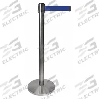 QUEUEWAY Barrier Post with Belt: Blue, No Pattern, No Legend, 10 ft Belt Lg, Silver, 10 ft x 2 in (MPN QPLUS-1S-L5). Key specifications — Base Material: Metal Alloy; Belt Color: Blue; Brand: QUEUEWAY; Post Material: Metal Alloy; Post Color: Silver; Message: No Legend.