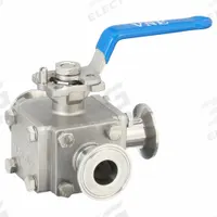 VNE Manual Three-Way Ball Valve: 1 in, 316 Stainless Steel, T Flow, 1,000 psi Max. Pressure (CWP) (MPN EG93CCC-61.0-T). Key specifications — Brand: VNE; Inlet Connection Entry: Side; Average Surface Roughness (Ra): 20 micron; Handle: Locking Lever.