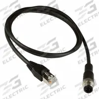 FINECABLES Patch Cord: Cat5e, M12 Male Straight x RJ45 Male Straight, 3 m Lg, PUR, Black, D Coding (MPN ASI-M12-RJ45-11103). Key specifications — Brand: FINECABLES; Cable Jacket Color: Black; End 1 Coding: D; IP Rating: IP68; Performance Category: Cat5e.