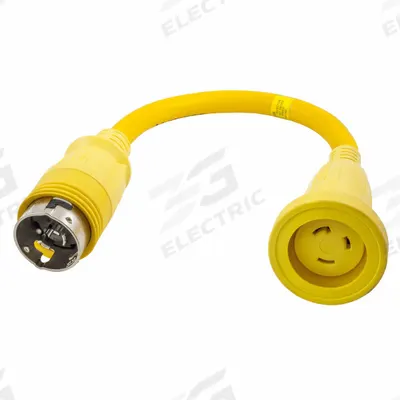 HUBBELL WIRING DEVICE-KELLEMS Marine Adapter: 2 ft Lg, 10 AWG, L5-30P Plug, Yellow - Twist-Lock Plug Extension Cord Adapters