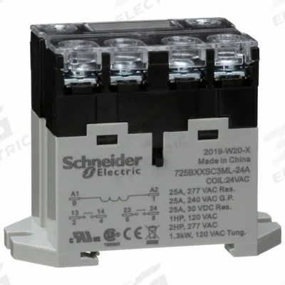 SCHNEIDER Enclosed Power Relay: DIN-Rail & Surface Mounted, 25 A Current Rating, 24V AC - Combination DIN-Rail & Surface-Mounted Relays