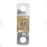 BUSSMANN Automotive Fuse: AMI Series, Two-Hole, Bolt-On, Fast-Acting, 80 A, 32 V DC, Non-Indicating (MPN AMI-80). Key specifications — Brand: BUSSMANN; Series: AMI.