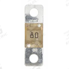 BUSSMANN Automotive Fuse: AMI Series, Two-Hole, Bolt-On, Fast-Acting, 80 A, 32 V DC, Non-Indicating (MPN AMI-80). Key specifications — Brand: BUSSMANN; Series: AMI.