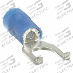 GRAINGER Fork Terminals: Blue, Vinyl, #10 Stud Size, 16 AWG – 14 AWG Wire Range, Flanged Fork, 600 V (MPN 4FRJ4). Key specifications — Barrel Style: Insulation Grip; Manufacturer Part Number: 4FRJ4; Brand: GRAINGER.