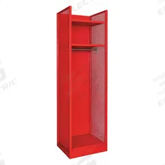 HALLOWELL Gear Locker: 24 3/4 in x 22 in x 86 1/4 in, Steel, 2 Shelves, 1 Compartments, Red (MPN TGNN42(84)-1BC-G-RR-HT). Key specifications — Includes Hanging Rod: Yes; Locker Color: Red; Frame Assembled: Assembled; Locker Finish: Galvanneal; Locker Material: Steel; Includes Footlocker: No; Includes Security Box: No; Open Front: Yes.