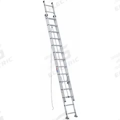 WERNER Extension Ladder: 28 ft Ladder Size, Aluminum, 300 lb Load Capacity, 56 lb Wt, 2 Sections (MPN D1528-2). Key specifications — Color: Silver; Brand: WERNER; Included Features: Rope and Pulley; Removable Fly: Removable.