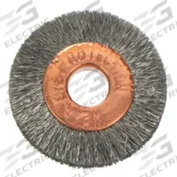 WEILER Wire Wheel Brush: Crimped Stainless Steel, 1" Dia x 3/16" Wd, 1/4" Arbor, 0.003" Fill (MPN 90856). Key specifications — Brand: WEILER.