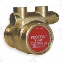 PROCON Rotary Vane Pump: Direct Drive, Low-Lead Brass Body, 3/8" NPT, 25 gph Max. Flow, Carbon Vanes (MPN 112A025F11CA 250). Key specifications — Vane Material: Carbon; NSF 169 Listed: Yes; Relief Valve Type Included: Balanced; Brand: PROCON; Strainer: Not Included; Ports: 3/8" NPT; Relief Valve Type: Balanced.