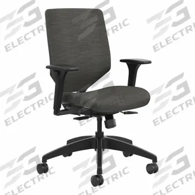 HON Office Chair: Solve, Ht/Left/Right Slide, Gray, Fabric Material, 22 in Back Ht - Adjustable-Arm Office Chairs