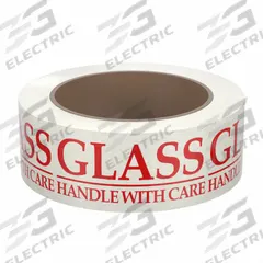 TAPECASE Packing Tape: 2 in Imperial Tape Wd, 55 yd Imperial Tape Lg, 1.9 mil Tape Thick (MPN 15C759). Key specifications — Product Type: Preprinted Messaging Packing Tape; Message: Glass Handle with Care; Brand: TAPECASE; Tape Series: 150SP.