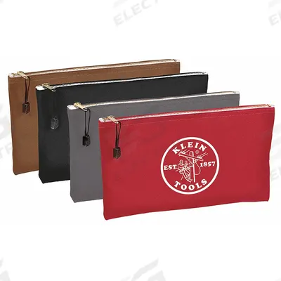 KLEIN TOOLS Tool Bag Set: 12 1/2 in W x 3/4 in D x 7 in H, Black/Brown/Gray/Red, Canvas - Canvas Flat Zippered Tool Bag Sets