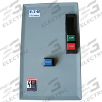 EATON IEC Magnetic Motor Starter: Non-Reversing, 3 Poles, Electronic Protection, 9 A, 120V AC (MPN ECX09C1ABA-R63/C). Key specifications — Brand: EATON; Pilot Lights Included: None; Auxiliary Contacts Included: 1NO/1NC.