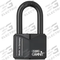 ABUS Padlock: Steel, Unfinished, Black, Long Shackle, Steel, 2 in Vert Clearance, GRANIT (MPN 37HB/55 MK KD). Key specifications — attr1312298: GRANIT; attr1312306: 694; attr1312342: Yes; attr1312346: ABUS.
