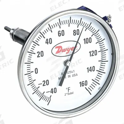 Dwyer Dial Thermometer With Process Output: -40°F to 160°F, +/- 1% Accuracy, 2.5 in Stem Lg - Thread-Mount Transmitting Dial Thermometers