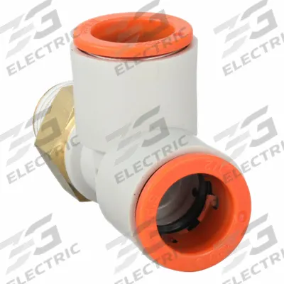 SMC Push-Fit Tee Fitting: 1/4 in Pipe x 1/2 in OD x 1/2 in OD Size, 53 13/16 mm Overall Lg - Polybutylene & Brass Tube Fittings