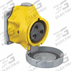 HUBBELL Pin and Sleeve Receptacle: Yellow, 125V AC, Single Phase, 60 A, 2 Pole, 3 Wire (MPN HBLS360R4W). Key specifications — Brand: HUBBELL.