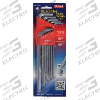 EKLIND Hex Key Set: 11 - 15 Pieces, Bright-Ball-Hex-L Extra Long, L, SAE, Single Ball End - L-Shaped Hex Key Sets