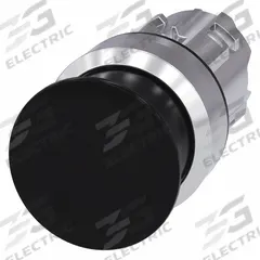 SIEMENS Mushroom Head Push Button: Black, 22 mm Mounting Size, Metallic, Momentary (MPN 3SU1050-1AD10-0AA0). Key specifications — Brand: SIEMENS; Action: Momentary; Series: 3SU; Push Button Material Type: Metallic.
