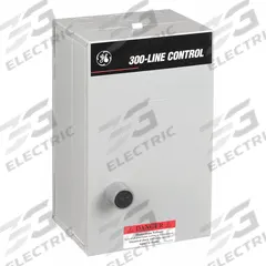 GE Magnetic Motor Starter: Non-Reversing, 3 Poles, NEMA Size 1, 27 A, 240V AC Coil (MPN CR306C103). Key specifications — Brand: GE; Coil Voltage: 240V AC; Phase: Three; Signaling Features: Pilot Light; Thermal Units Required: 3 Melting Alloy Units (Not Included).
