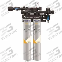 EVERPURE Water Filtration System: 5 micron, 5 gpm, 50,000 gal, 25 in Overall Ht, 17 in Overall Dia (MPN EV920232). Key specifications — Connection Type: NPT; Filter Media: Carbon; Reduces: Chlorine Taste; Brand: EVERPURE.