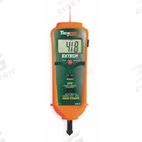 EXTECH Combination Tachometer: +/-0.05% RPM Accuracy, 0.1 RPM, 20,000 RPM Max Contact RPM, Included (MPN RPM10-NIST). Key specifications — Includes: 23 in Reflective Tape; Brand: EXTECH; Digital Display Screen Type: LCD; RPM Accuracy: +/-0.05%; RPM Resolution: 0.1 RPM; Calibration Certificate: Included.