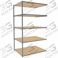 TENNSCO Boltless Shelving: Add-On, Light-Duty, 48 in x 36 in, 84 in Overall Ht, 5 Shelves (MPN ZA7-4836A-5D). Key specifications — attr54754: Powder Coated; attr59549: 8,000 lb with Beams Evenly Spaced at 24 in; attr17396: Particleboard; attr17398: Gray; attr17401: Low Profile; attr35179: TENNSCO; attr59360: Closed (Starter); Open (Add-On).