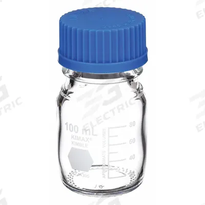 KIMBLE Media Bottle: 100 mL, Screw-On, GL 45, 100 mm, Colorless, Closure Included - Glass Lab Media Bottles