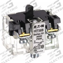 EATON Contact Block: 30 mm Panel Mounting Size, 1NC, Momentary, HT800 Series, Screw Clamp Terminals (MPN HT8B). Key specifications — Switch Action: Momentary; Terminal Connection Type: Screw Clamp Terminals; Brand: EATON; Compatible with Series: HT800.