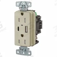 USB Receptacle: Duplex, 5-15R, 2 USB Ports, USB Type A/C, Ivory, 125V AC, 15 A (MPN USB15ACPDI). Key specifications — Brand: HUBBELL.