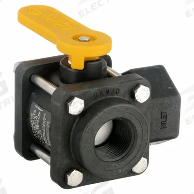 BANJO Manual Three-Way Ball Valve: 1 in, Polypropylene, L Flow, FNPT x FNPT x FNPT - L-Port Polypropylene Ball Valves