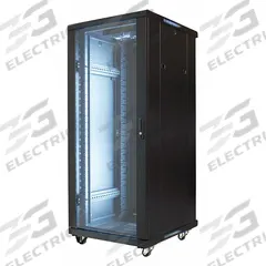 VIDEO MOUNT PRODUCTS Equipment Rack Enclosure: 27 Rack Units, 54 3/4 in x 23 5/8 in x 23 5/8 in (MPN EREN-27E). Key specifications — Brand: VIDEO MOUNT PRODUCTS; Includes: Door; Material: Steel; Features_Broad: Tempered Glass Door; (2) Cooling Fans.