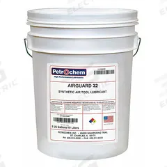 PETROCHEM Air Tool Oil: Synthetic, -50°F Min. Op Temp., 450°F Max. Op Temp., NSF H2, Pail (MPN AIRGUARD 32-005). Key specifications — attr1321222: Synthetic; attr1321226: 10W; attr1321227: 134; attr1321244: PETROCHEM; attr1321245: Pail.