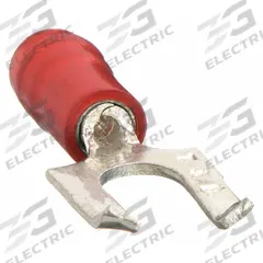 STA-KON Fork Terminals: Red, Nylon, #8 Stud Size, 22 AWG – 16 AWG Wire Range, Flanged Fork, 600 V (MPN RA18-8FS). Key specifications — Barrel Style: Insulation Grip; Manufacturer Part Number: RA18-8FS; Brand: STA-KON; Series: RA1223.