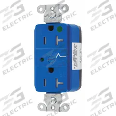 HUBBELL Receptacle: Hospital Grade Fed. Spec., Duplex, 5-20R, Blue, 125V AC, 20 A, 2 Pole / 3 Wire (MPN SNAP8362S)