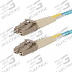 MONOPRICE Fiber Optic Patch Cord: Multi-Mode, 1 m Lg, LC End 1, LC End 2, Aqua, PVC, 2 Fiber Count (MPN 41694). Key specifications — Fire Rating: Riser; Jacket Material: PVC; Number of Fibers: Duplex; Brand: MONOPRICE; _Fiber Optic Cable Style: 50/125µ OM4.
