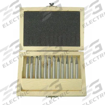 WESTWARD Carbide Bur Set: 1/4" Shank, 1/4" Head Dia - Single-Cut Carbide Bur Sets