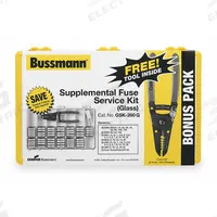 BUSSMANN Fuse Kit: Includes Series ABC/AGC/GMA/GMC/MDA/MDL, Glass Fuses, 0.25 A – 20 A Range (MPN GSK-260). Key specifications — Fuse Series Included: GMC; Tool Included: FT-3 Fuse Tester/Puller; Brand: BUSSMANN; Tools Included: Fuse Tester/Puller Combination.
