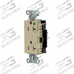 HUBBELL Receptacle: Hospital Grade, Decorator Duplex, 5-20R, Ivory, 125V AC, 20 A, 2 Pole / 3 Wire (MPN HBL2182STI)