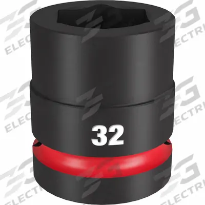 MILWAUKEE Standard Impact Socket: 1 in Drive Size, Metric, 32 mm Socket Size, 6-Point - 1" Drive Impact Sockets