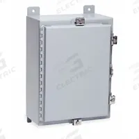 WIEGMANN Enclosure: Steel, 30 in x 24 in x 8 in, NEMA 12/13/4, Solid Cover, Hinged (MPN N4302408). Key specifications — Closure Method: Padlock Hasp; Brand: WIEGMANN; Knockouts: Not Included.