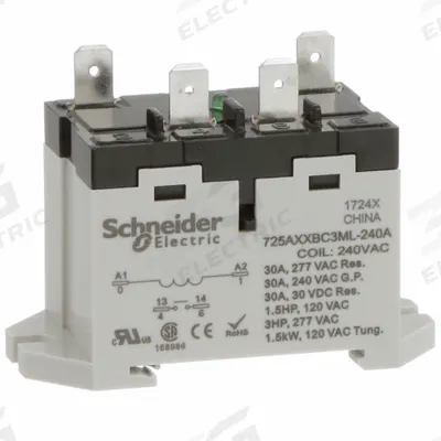 SCHNEIDER Enclosed Power Relay: DIN-Rail & Surface Mounted, 30 A Current Rating, 240V AC - Combination DIN-Rail & Surface-Mounted Relays