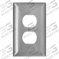 LEVITON Wall Plate: Duplex Outlet, 1 Gang, Std Size (MPN SLJ8-C). Key specifications — Brand: LEVITON; Material: Stainless Steel.