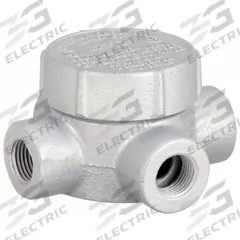 Conduit Outlet Body: Iron, GRJ, 1/2 in Trade Size, X Body, 7.3 cu in Body Capacity (MPN GRJX50). Key specifications — Series: For Round Body; Compatible Conduit Trade Size: 1/2 in; Thread Gender: Female; Hub Style: Threaded; Cover Included: Yes; Body Style: X; Connection Type: Threaded; Back Type: Round.