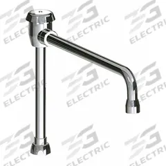 CHICAGO FAUCETS Spout: Spout, Gooseneck, Std Spout, Brass, Polished Chrome, Laminar, UNEF (MPN GN12BVBRGDJKABCP). Key specifications — Includes: Mounting Hardware; Product Type: Spout; Spout Style: Standard; Body Material: Brass; Color/Finish: Polished Chrome; Brand: CHICAGO FAUCETS.